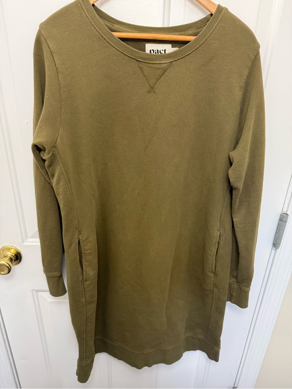 Pact Downtime Sweatshirt Dress Olive Green Size XL Organic Cotton Comfy Casual